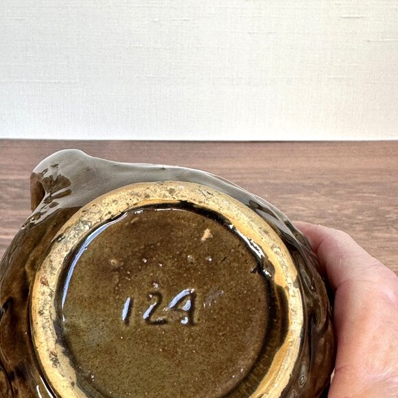 Vintage 1930s McCoy Brown Lotus Water Lily Pitcher 5" Tall Ceramic Embossed - Picture 7 of 9